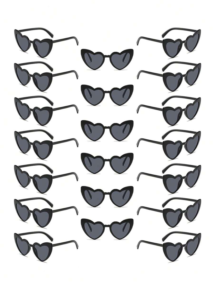 20 件女士新款不对称心形眼镜，独特的心形设计，多色装饰，时尚眼镜，适合夏季海滩度假、户外、旅行的假日装扮 - 彩色 - 查看 1