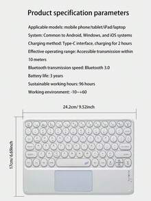 AKKHOO 圓形觸摸無線鍵盤，磁吸設計可攜帶，適用於平板電腦和智能手機，用於無線辦公 - 黑色 - 查看 11
