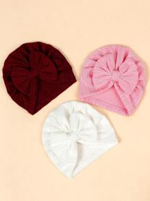(Set Of 3) Newborn Knitted Breathable Baby Hats With Cute Bowknots, Elastic Infant Beanie