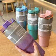 High-Grade Stainless Steel Car Cup With Rhinestone Coating, Insulated Straw Cup Large Capacity Coffee/Iced Beverage Cup, High Aesthetics And Large Capacity (Capacity Difference Is Approximately 20ml, Actual Product Received Shall Prevail) Water Bottle - Purple - View 6