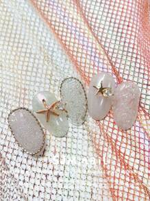 2 piezas Decoraciones de uñas con temática de océano mixto, diseño de patrón y color al azar, con diamantes de imitación, estrella de mar y diseño de concha marina, utilizados para la decoración de uñas y suministros de arte de uñas - Multicolor - Ver 4
