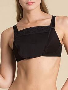 1 Phụ kiện áo ngực ren khối màu dành cho nữ Phụ kiện Bralette có hoa văn sọc, Miếng đệm áo lót nâng ngực có thể tháo rời và giặt được làm bằng polyester dệt - màu đen - Xem 2