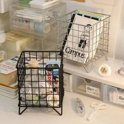 1Pc 16x13.5x13.5cm Metal Square Desktop Basket Makeup Sorting Storage Organizer Black Silver Pink Holder Stationery Supplies Basket,Kitchen,Kitchen Accessories,Kitchen Tools,Organiser Kitchen,Makeup Organizer,Wedding Items,Flower Decorations,Home Stuff,Table,Home Decorations,Home Organization And Storage,Room Decor,Room Decor Bedroom