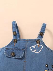 Weiche und bequeme Denim-Overall-Shorts für Kleinkind-Jungen mit Cartoons, Tier- und Buchstaben-Muster. Geeignet für lässige Sommer-, Urlaubs- und Partykleidung.