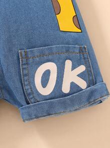 Weiche und bequeme Denim-Overall-Shorts für Kleinkind-Jungen mit Cartoons, Tier- und Buchstaben-Muster. Geeignet für lässige Sommer-, Urlaubs- und Partykleidung.