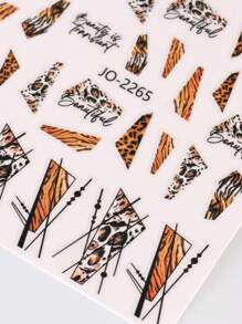 5片装混合动物印花美甲贴纸，彩色豹纹嘴唇线条眼镜字母图案，自粘3D贴纸，美甲装饰DIY沙龙美甲配件美甲用品 - 彩色 - 查看 7