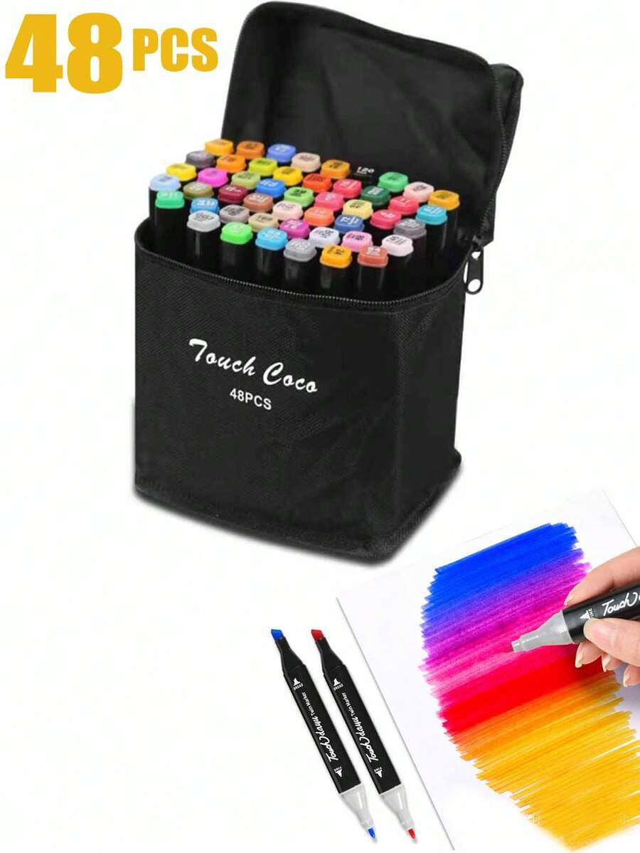 Set de 48 piezas de marcadores de arte para niños y adultos, marcadores de doble punta para bocetos, colorear, dibujar, hacer tarjetas para artistas - Multicolor - Ver 1