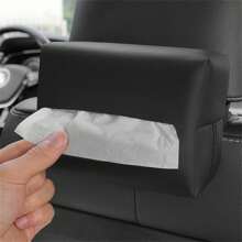 Car Universal Tissue Box Cover, Sun Visor Tissue Holder, Armrest Box Headrest Tissue Bag - Black - View 4