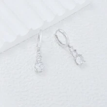 BRLINEY Sterling Silver Hypoallergenic Women's Teardrop Earrings Round Cubic Zirconia Hoop Earrings Fashion Dainty Earrings Gifts For Birthday - Silver - View 3