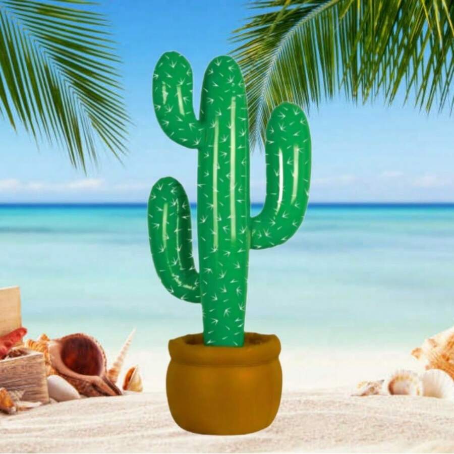 1 PIEZA Maceta de cactus inflable simulado, decoración de ambiente para playa y piscina, disfraz de festival de cactus, juguetes inflables de playa, para uso de adultos - Verde - Ver 1