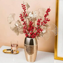 5 片人造银杏叶，可用于插花、婚礼装饰、派对用品、家居和花园装饰、金银仿银杏茎，可用于花瓶填充、情人节、生日毕业礼物、假植物