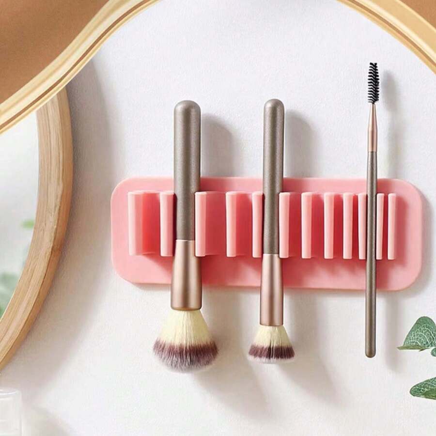 1入組矽膠化妝刷架，牙刷架，筆架，浴室牙刷收納架，自粘矽膠架，壁掛式收納盒 - 彩色 - 查看 1