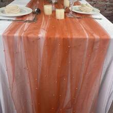 1pc Table Runner, 28in X 118in (72cm X 300cm) Pearl Mesh Chiffon Table Runner, Wedding Arch Decoration, Romantic Dinner Decoration, Wedding Festival Birthday Party Supplies