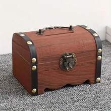 1 pieza de alcancía de madera vintage con llave de , caja de dinero de estilo antiguo, regalo decorativo perfecto con detalles de latón y asa de transporte, tamaño pequeño para ahorrar monedas y efectivo. - Color caoba - Ver 9