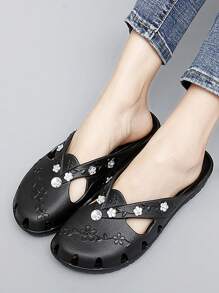 2024 New Summer Roman Style Wedge Heel Sandals For Women, Plum Blossom & Rhinestone Embellished Slippers