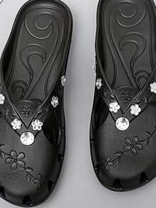 2024 New Summer Roman Style Wedge Heel Sandals For Women, Plum Blossom & Rhinestone Embellished Slippers