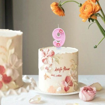 1 ชิ้น Creative Number เทียนวันเกิดสำหรับตกแต่งเค้ก, ดอกไม้สีม่วง/สีชมพู, เหมาะสำหรับครบรอบ, วันเกิด, ปาร์ตี้