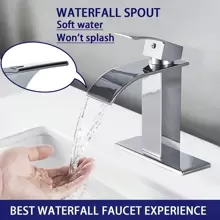 Single-Handle Stainless Steel Bathroom Basin Faucet, Sliver, Waterfall-Style Bathroom Sink Faucet, Suitable For 1-Hole Or 3-Hole Installation, Includes 6-Inch Countertop Base Plate And Hose, Pop-Up Drain Not Included,  Ideal For Countertop Basins, Washbasins, Bathroom Vanities, RV Sinks, Farmhouse Sinks. Bathroom Decor, Bathroom Accessories, Christmas Gifts - Chrome - View 5