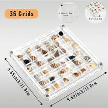 Pudełko z akrylową magnetyczną muszlą, muszle o wysokiej przezroczystości, biżuteria, pudełko do przechowywania biżuterii do paznokci, gablota z okazami kwiatów i traw, siatki 36/64/100 Małe pudełko do przechowywania rękodzieła (36 siatek)