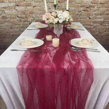 1pc Table Runner, 28in X 118in (72cm X 300cm) Pearl Mesh Chiffon Table Runner, Wedding Arch Decoration, Romantic Dinner Decoration, Wedding Festival Birthday Party Supplies