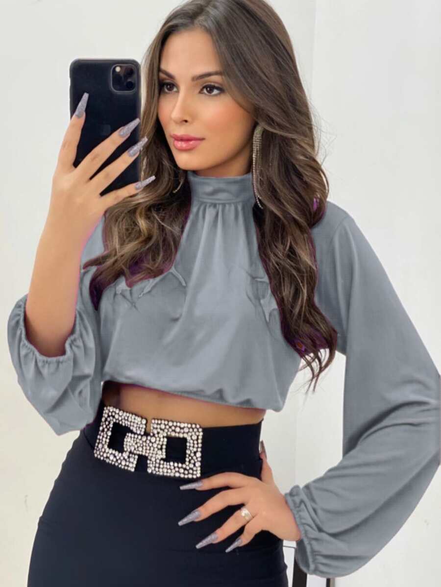Women Tops - 灰色 - 查看 1
