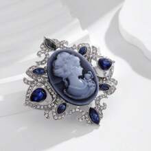 Vintage And Fashionable Popular European And American Ladies' Brooch, Noblewoman Shaped Inlaid Brooch With Relief Design Pin