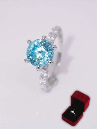 3 Carat Blue Fireworks Cut Ring, 925 Sterling Silver Elegant Engagement & Wedding Jewelry Delicate Promise Ring, Perfect Match For Parties And Cocktail Dresses, Comes With Gift Box