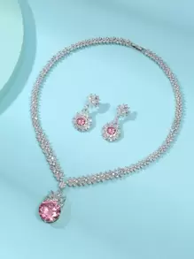 1 set/3 buc. Set de colier și cercei din zirconiu cubic la modă europeană și americană, decorați cu flori, bijuterii de ultimă generație pentru nunți și banchete, potrivite pentru ocazii de festivaluri pentru femei Valentine, mame, mame, ziua mamei, cadou
