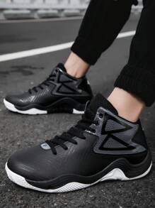 男士新款高筒時尚籃球鞋，運動休閒駕駛訓練運動鞋，多功能男鞋 - 黑色 - 查看 1