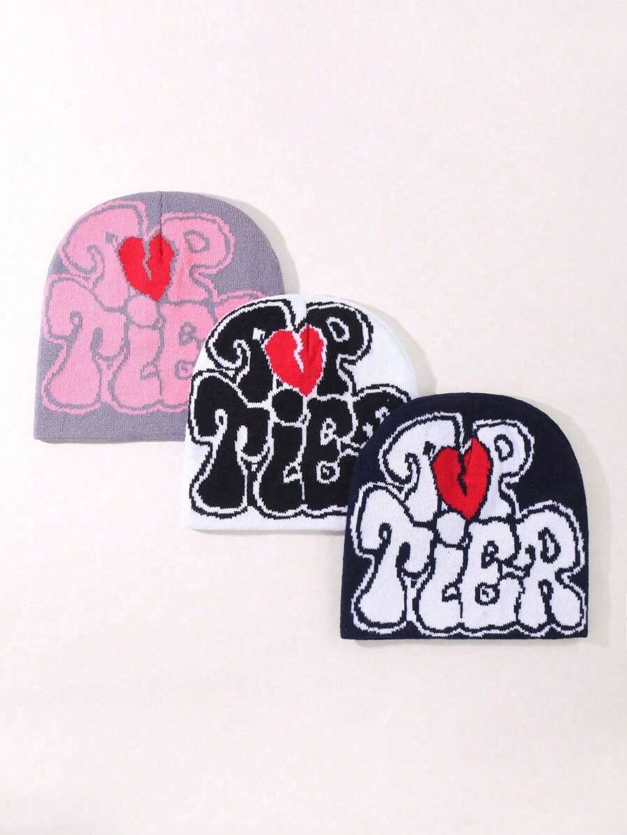 3قطع/مجموعة قبعة محبوكة لحم الرقبة مطبوعة بالجاكار للنساء، المدرسة