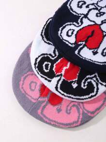 3قطع/مجموعة قبعة محبوكة لحم الرقبة مطبوعة بالجاكار للنساء، المدرسة