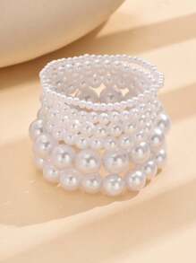 6pcs Set French Elegant Retro Faux Pearl Beaded Bracelet Set - White - View 6