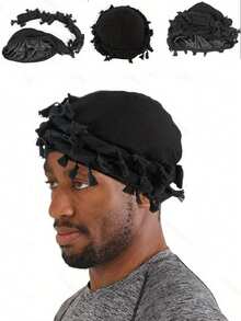 Sombrero divertido para hombres con barba trenzada, doble turbante, borla en el borde y cola de trenza para el cuidado del pelo - Multicolor - Ver 3