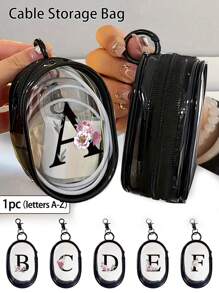 1pc-Black Portable Mini Transparent Zipper Storage Bag, Multifunctional Jewelry Storage Bag For Earphones, Charger Case, Keychain, Ring, Transparent Travel Accessories Bag, Transparent Storage Bag With Keychain, Convenient For Carrying Makeup Mirror, Earphones, Data And Charging Cables, Waterproof, Lightweight, Suitable For Girls, Students And Boys, Suitable For Storing Small Items, Data Cable Storage Bag, Bracelet Bag, Cosmetic Bag - Black - View 1