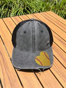 (Tùy chỉnh) Một chiếc mũ bóng chày phong cách thể thao có logo cá nhân với các yếu tố bóng rổ và bóng đá, mũ lưới che nắng mùa xuân/hè, mũ lưới kiểu dáng kỳ nghỉ, thích hợp cho thể thao - màu đen - Xem 10