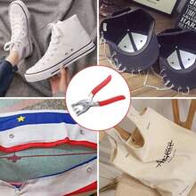 50 件彩色金属 5 爪按扣套件，0.37 英寸空心金属爪夹带钳子，1 个固定工具和储物盒，颜色随机，适用于 DIY 服装纺织缝纫工艺品（颜色随机）