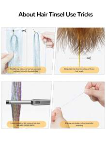 Hebras de Tinsel para el Cabello, Extensiones Largas y Rectas para el Cabello, Piezas Destacadas para el Cabello para Fiestas, Extensiones de Cabello Brillantes y Brillantes 1 pieza/paquete - Plateado - Ver 6