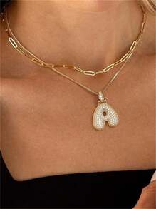 2入組時尚、高貴、優雅的女士風格鍍金立體氣泡字母鑽石吊墜項鍊套裝，女性首飾，配有可調節鏈條，是給女友、妻子、母親、家人和朋友的完美生日或周年紀念日禮物，適合全天佩戴。 - 金色 - 查看 3