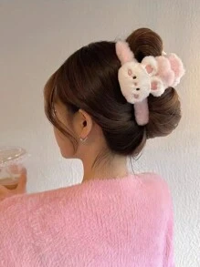 1个女士毛绒卡通发夹，秋冬季盘发造型发爪，可爱发饰，情人节礼物，发饰，发夹，发卡，秋季度假装扮发饰，女士情人节礼物，夏季装扮发夹 - 粉色 - 查看 9