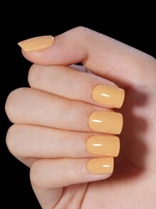 24 piezas de puntas de uñas acrílicas de forma corta en forma de ataúd / cuadrada / ovalada en una bolsa, 12 tamaños de puntas de uñas falsas de color mostaza amarillo, adecuadas para decoración de uñas de arte DIY en casa, uñas postizas, suministros de uñas