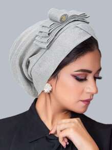 New Muslim-European Style Shiny Silk Pleated Sleeping Hat With Rolled Edge And Flower Headband