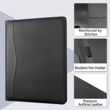 Leather Portfolio Folder Padfolio, Business Padfolio Organizer Document Planner Portfolio Binder Storage Pocket For Legal Pad Holder Paperwork Phone Men Women 13*9.8",Back To School,School Supplies - Black - View 3
