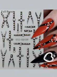 1 pieza Pegatinas de uñas con cruz en relieve 5D estilo punk oscuro, tiras de plástico autoadhesivas, decoraciones de uñas, calcomanías de arte de uñas estilo Y2K, para uñas rosas, uñas de verano, uñas cortas