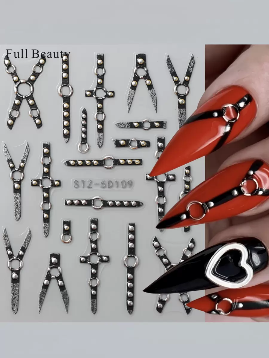 1 pieza Pegatinas de uñas con cruz en relieve 5D estilo punk oscuro, tiras de plástico autoadhesivas, decoraciones de uñas, calcomanías de arte de uñas estilo Y2K, para uñas rosas, uñas de verano, uñas cortas
