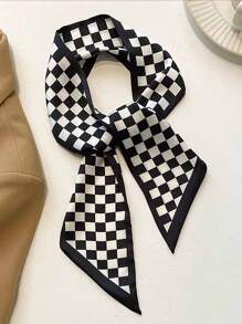 4pcs/Set Elegant Black And White Silk Scarves & Floral Pattern Hairbands,  Multi-Use For Daily Life And Vacation