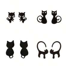 4 Pairs Of Japanese And Korean Minimalist Cute Stainless Steel Small Animal Stud Earrings, French Style, Fashionable Cat And Small Pet Ear Jewelry Earring Set With Four Different Styles