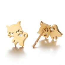 4 Pairs Of Japanese And Korean Minimalist Cute Stainless Steel Small Animal Stud Earrings, French Style, Fashionable Cat And Small Pet Ear Jewelry Earring Set With Four Different Styles