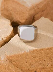 1pc Stainless Steel 18K Gold Plated Retro Business Square Smooth Surface Men's Rings Summer Jewelry