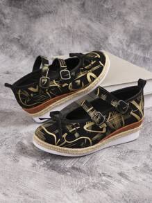 Plus Size (36-43) New Arrival Sporty Casual Running Shoes For Men & Women, Wedge Heel, Thick Sole, Round Toe, Lightweight & Comfortable For Long-Term Wearing - Black - View 4