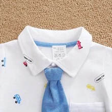 WhaleJoan 1件男婴卡通汽车印花短袖连体衣，夏季 - 白色 - 查看 3